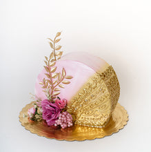 Load image into Gallery viewer, Cake 3 Gold and Pink with Flowers