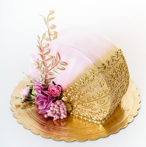 Cake 3 Gold and Pink with Flowers