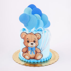 Cake 17 Baby Bear with Balloons Blue Cake