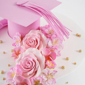 Pink Grad Hat and Diploma Cake