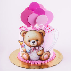 Cake 16 Baby Bear with Balloons Pink Cake
