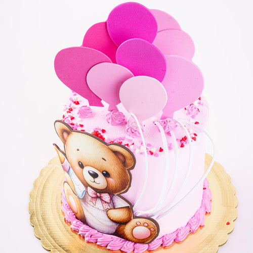 Cake 16 Baby Bear with Balloons Pink Cake