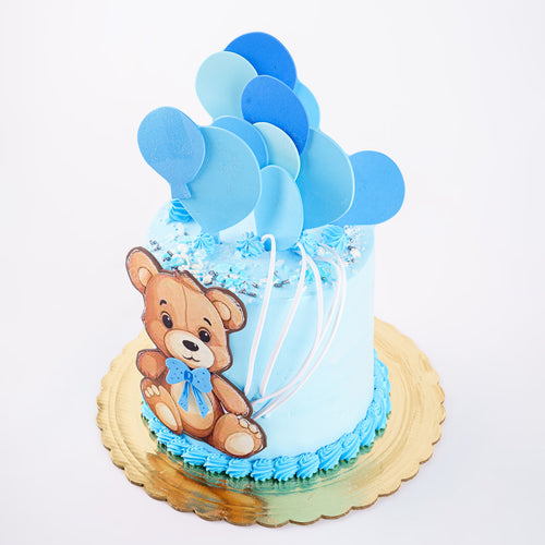 Cake 17 Baby Bear with Balloons Blue Cake