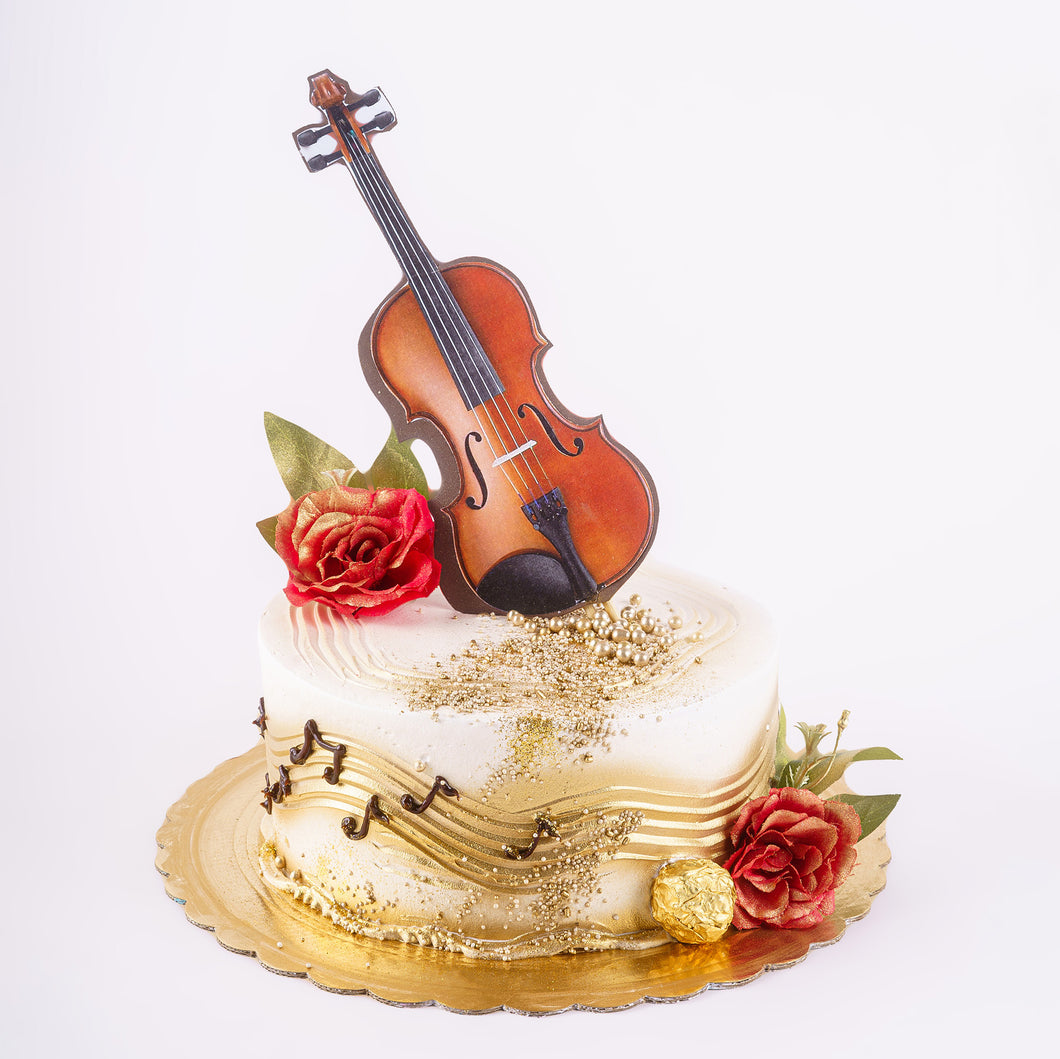 Cake 22 Gold and White Cake with Violin Accent