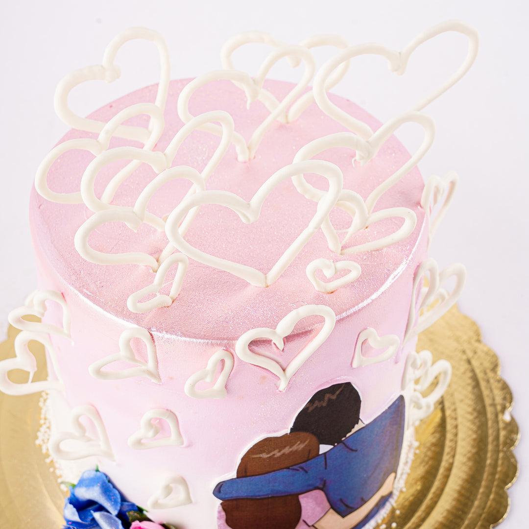 Cake 20 Man and Woman Pink Cake with Hearts