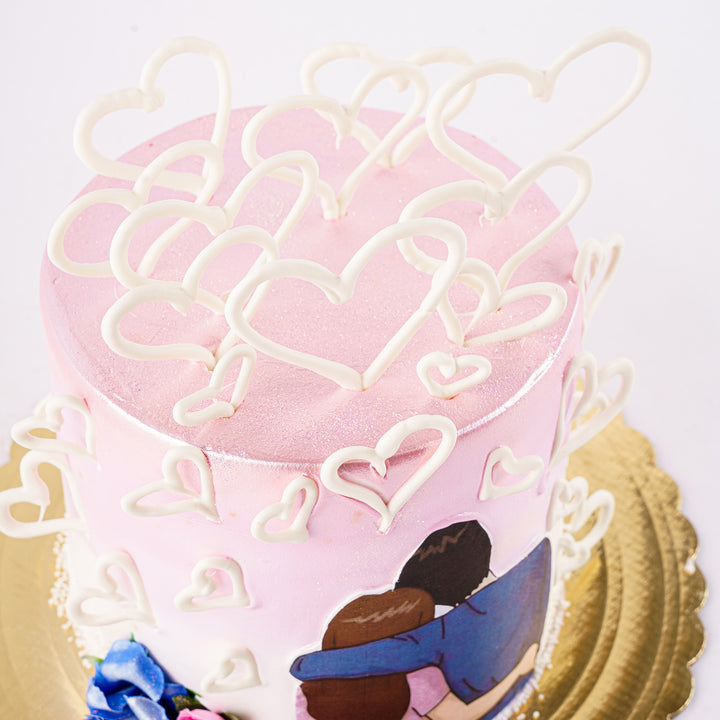 Cake 20 Man and Woman Pink Cake with Hearts