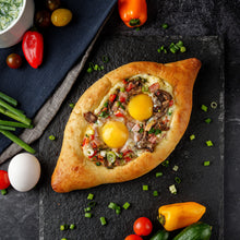 Load image into Gallery viewer, Ajarski Khachapuri with Vegetables &amp; Canadian Bacon