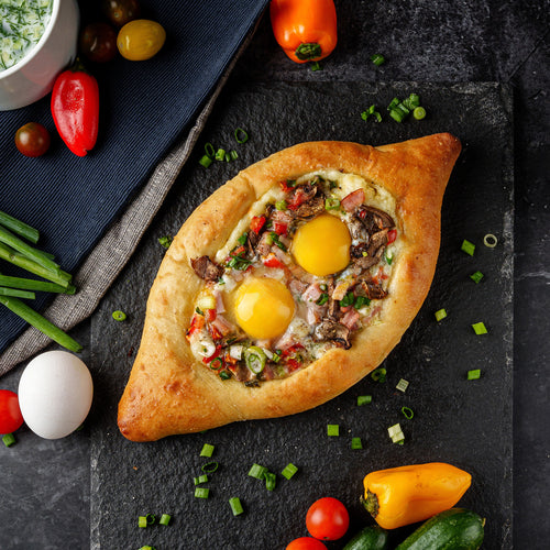 Ajarski Khachapuri with Vegetables & Canadian Bacon