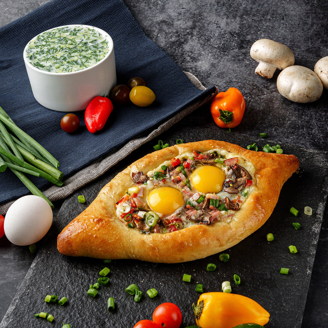 Ajarski Khachapuri with Vegetables &amp; Canadian Bacon