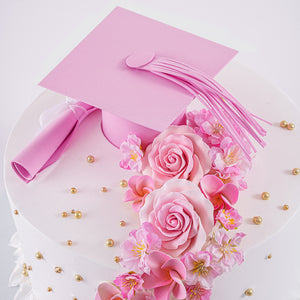 Pink Grad Hat and Diploma Cake