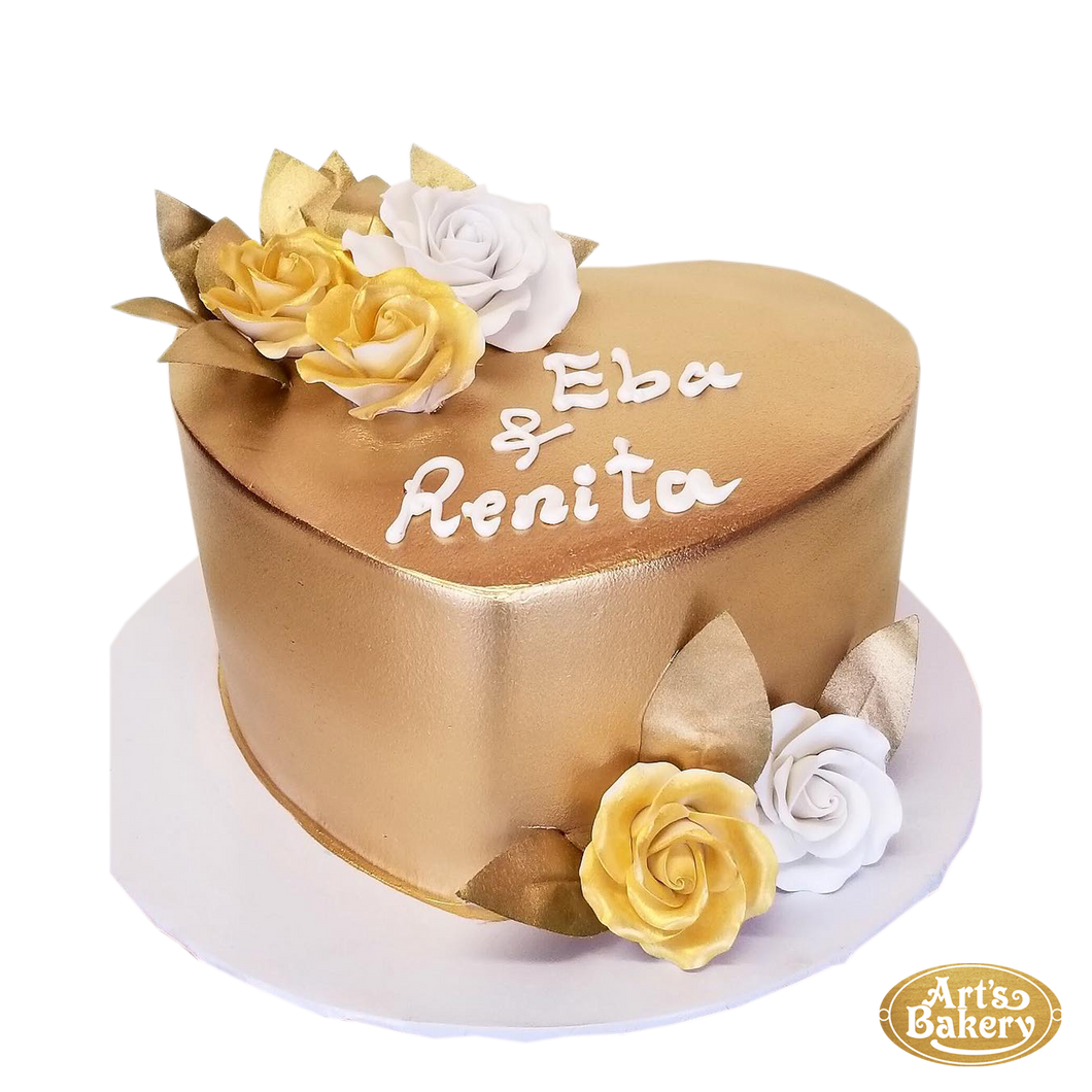 Art's Bakery Glendale  Gold Wrapped with Flowers Cake 133