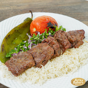 Arts Bakery Glendale Beef Shish Kabob Plate (5 PIECES) Includes Rice Pilaf & Two Sides
