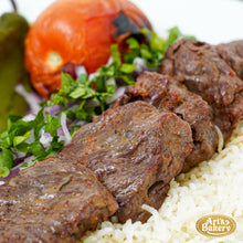 Load image into Gallery viewer, Arts Bakery Glendale Beef Shish Kabob Plate (5 PIECES) Includes Rice Pilaf &amp; Two Sides