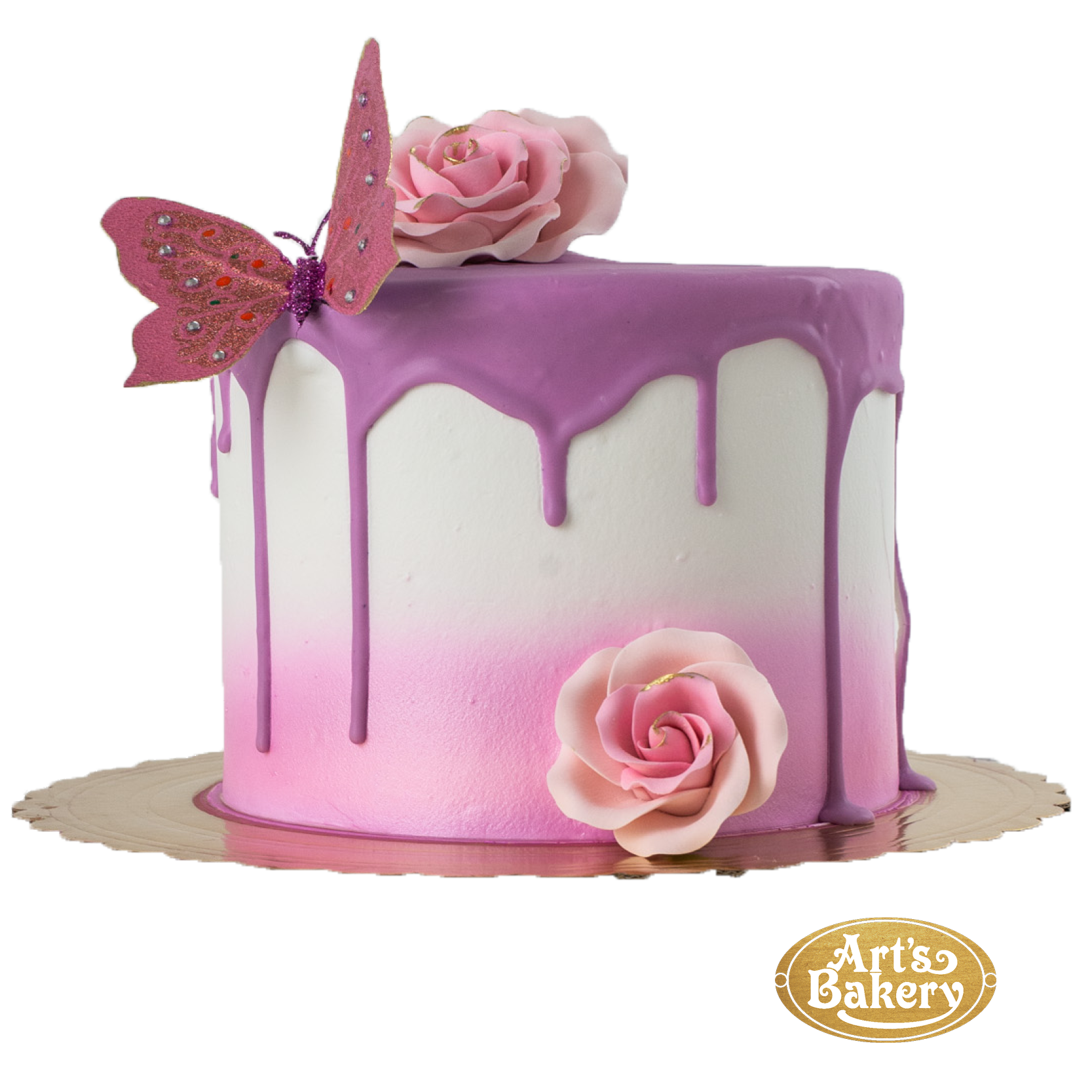 Art\'s Bakery Glendale | Pink and Purple Cake with Pink Roses and ...