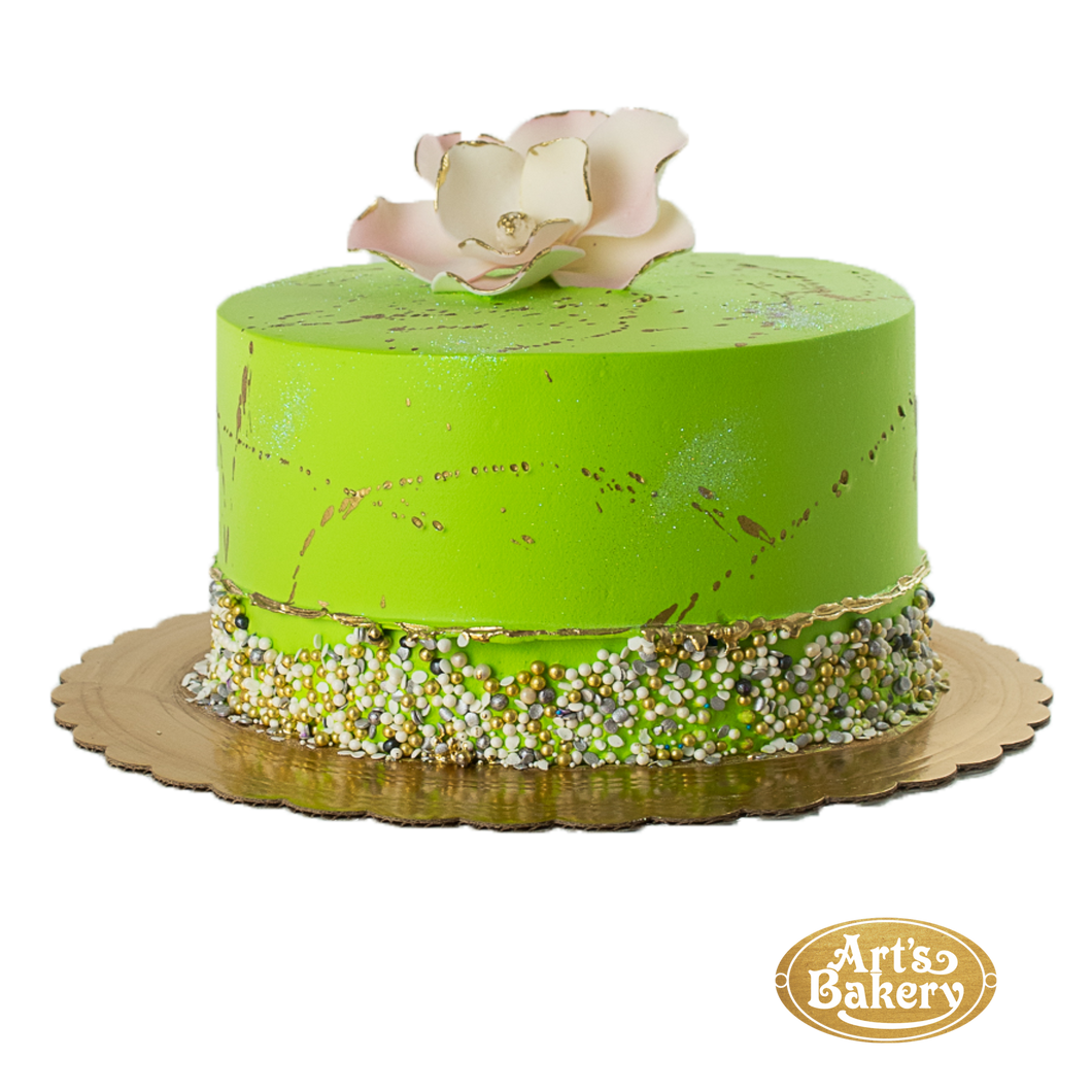 Lime Green Cake With Pink Rose 326