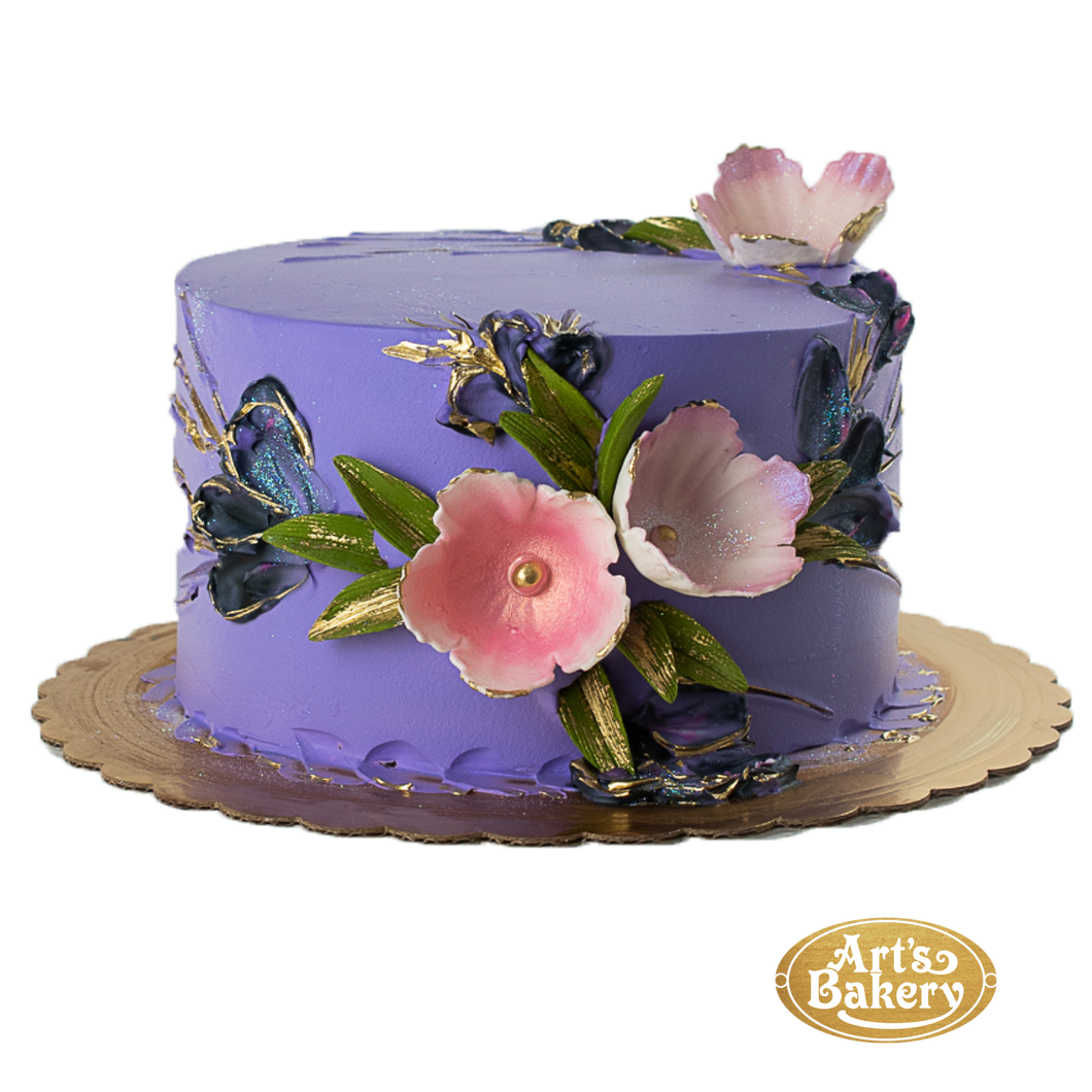 Wedding Tier Cream Cake with Purple Dasie Flowers - W056 – Circo's Pastry  Shop