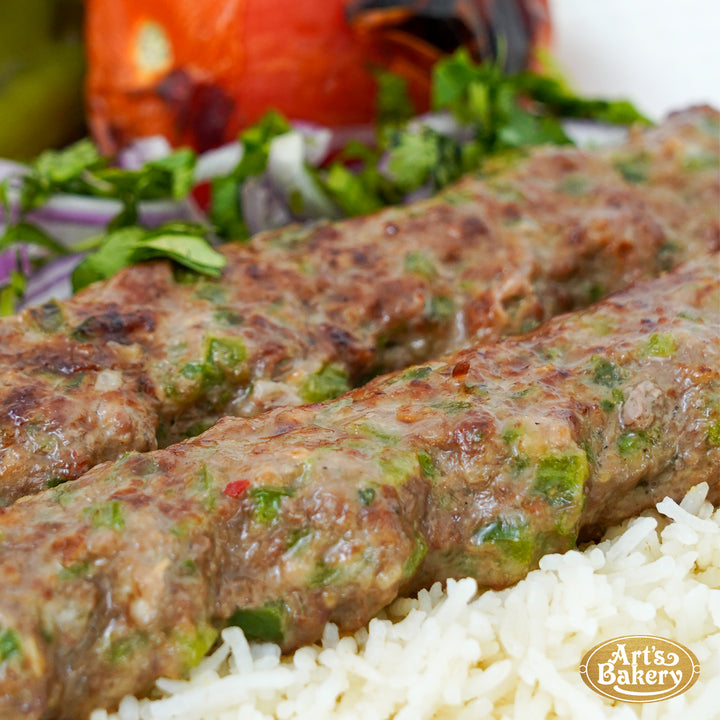 Arts Bakery Glendale Jalapeno &amp; Cheese Infused Beef Lulah Kabob Ground Beef Plate Includes Rice Pilaf &amp; Two Sides